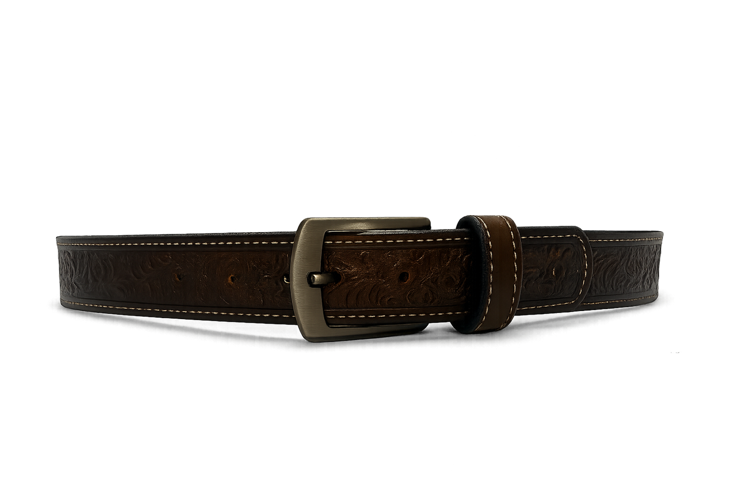 Embossed Western Leather Belt – Dark Walnut - 41 Inches