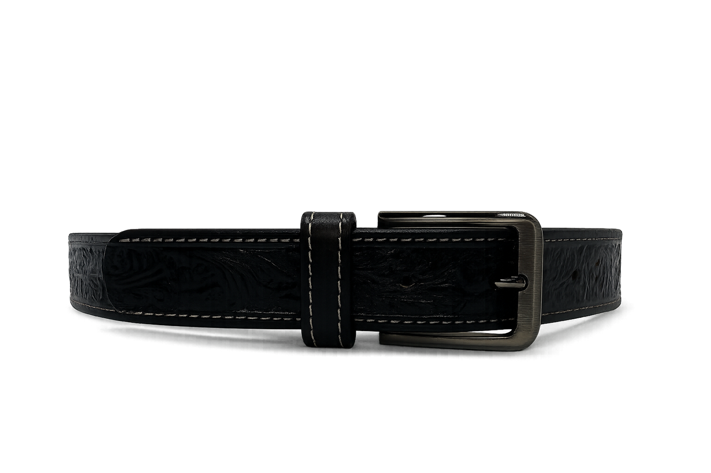 Embossed Western Leather Belt – Black - 35 Inches