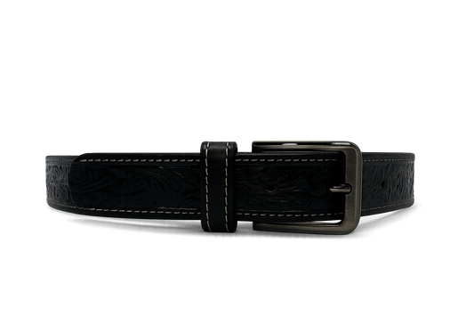 Embossed Western Leather Belt – Black - 35 Inches