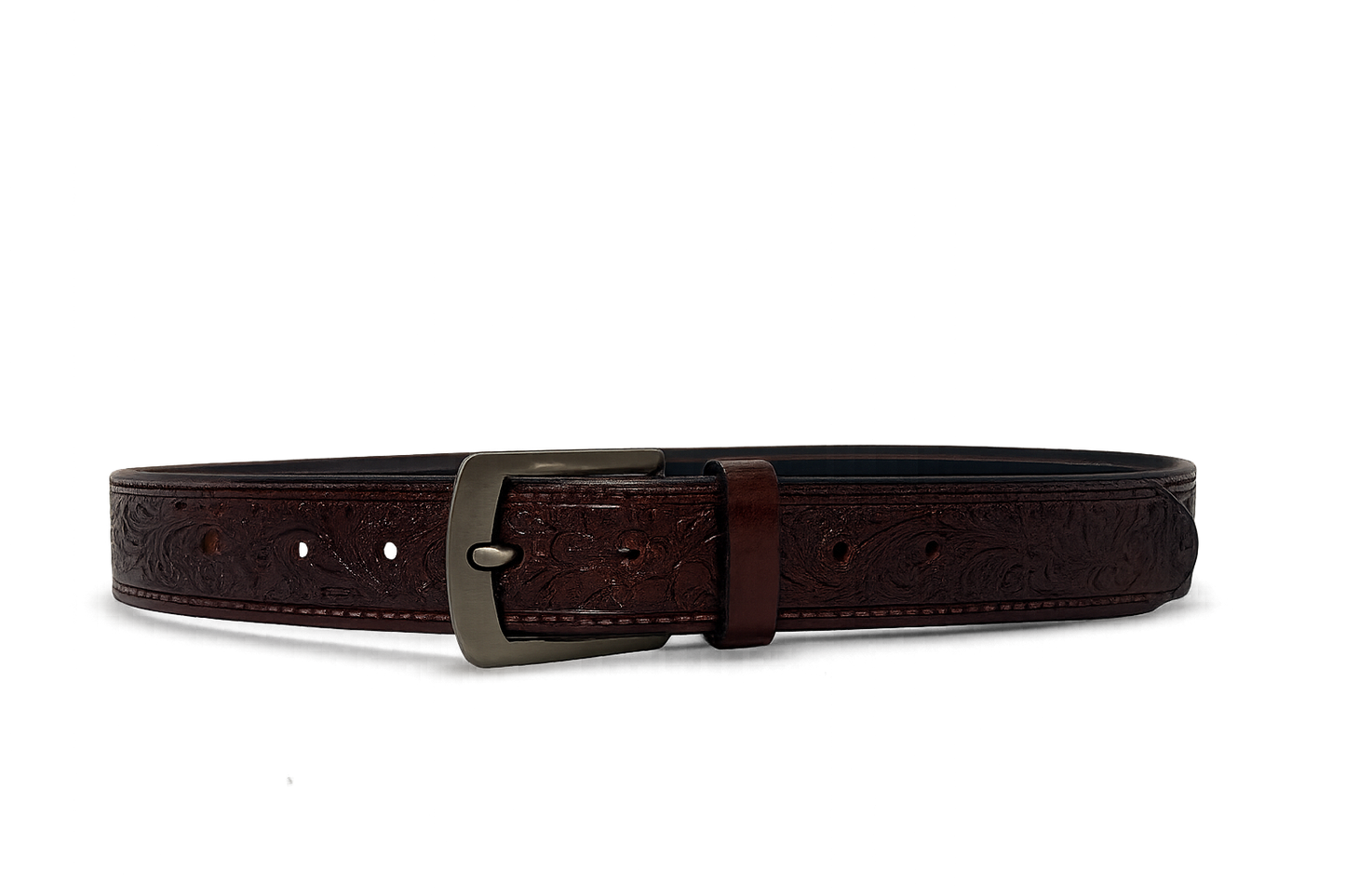 Hand-Tooled Western Leather Belt – Dark Mahogany - 42 Inches
