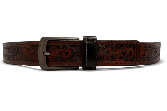Western Leather Belt – Dark Walnut with Black Antique Finish - 42 Inches