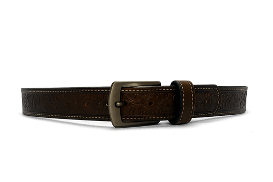 Embossed Western Leather Belt – Dark Walnut - 41 Inches