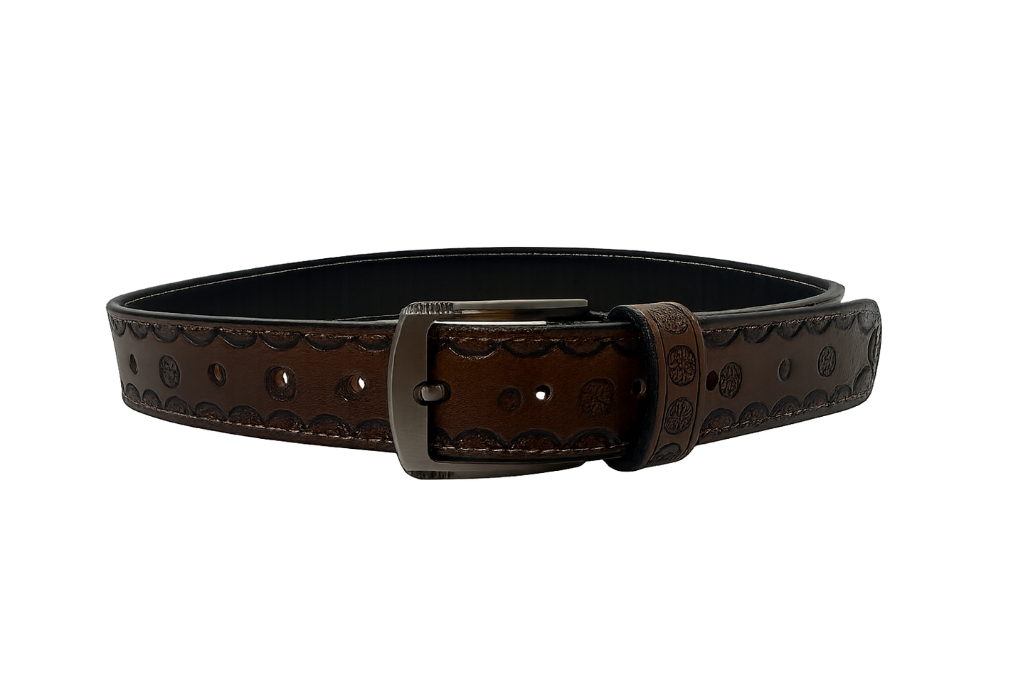 Hand-Tooled Western Leather Belt – Chestnut Brown - 40 Inches
