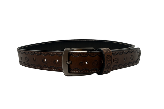 Hand-Tooled Western Leather Belt – Chestnut Brown - 40 Inches