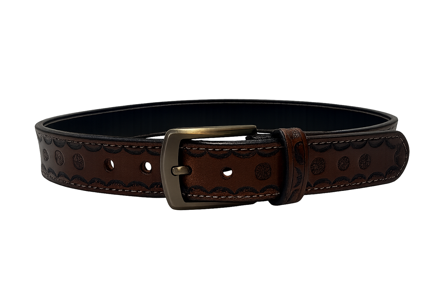 Hand-Tooled Western Leather Belt – Chestnut Brown - 40 Inches