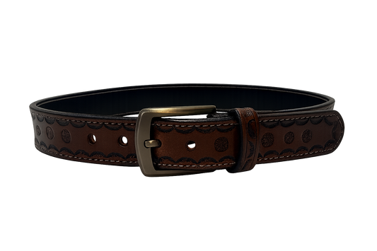 Hand-Tooled Western Leather Belt – Chestnut Brown - 40 Inches